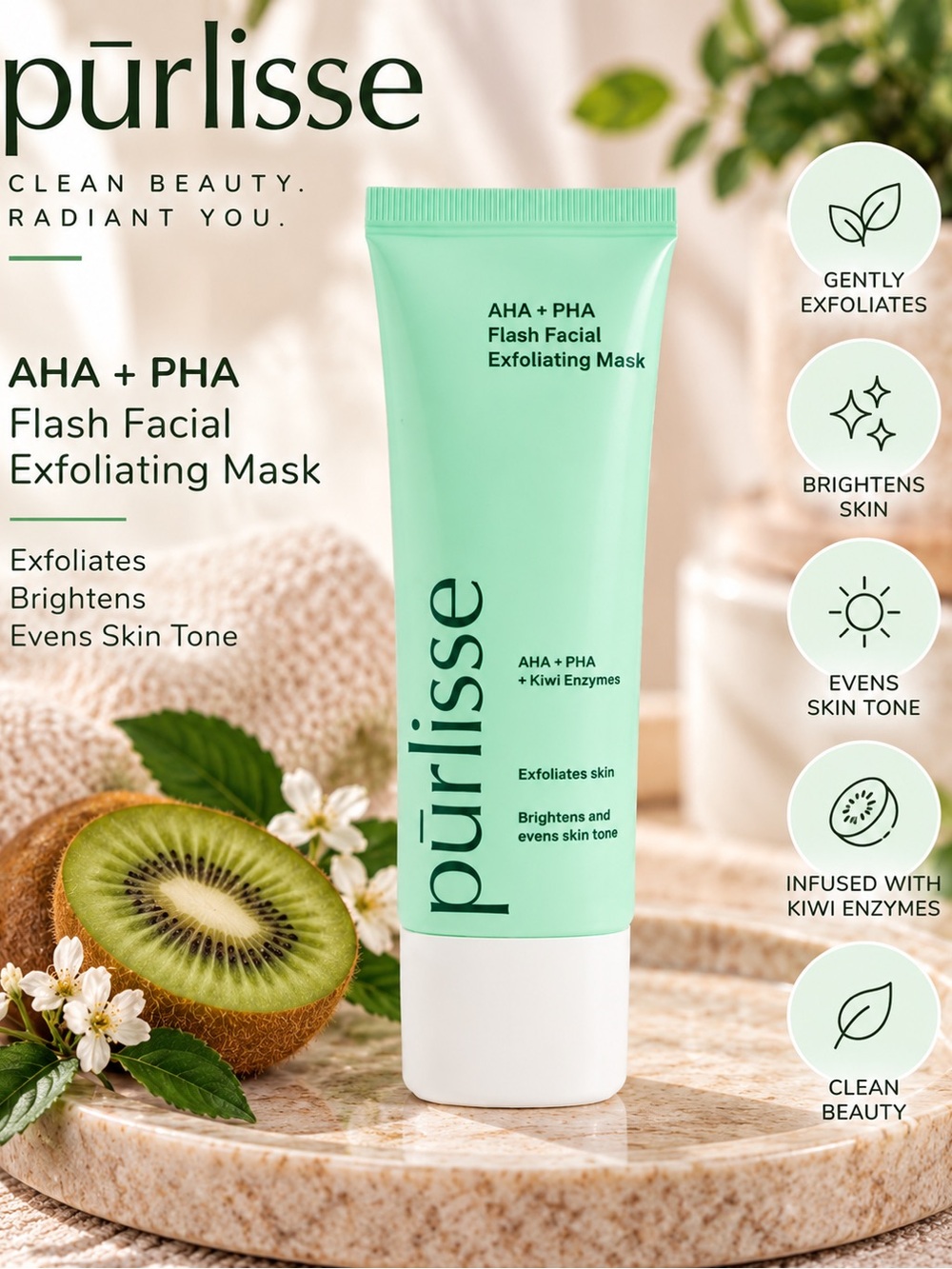purlisse Mint Green AHA + PHA Flash Facial Exfoliating Mask